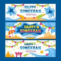 conjunto de banner feliz festival songkran vetor