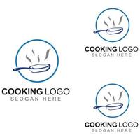 logotipos para utensílios de cozinha, panelas, espátulas e colheres de cozinha. usando um conceito de design de modelo de ilustração vetorial. vetor