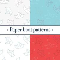 conjunto de quatro padrões de barcos ou navios de papel origami. tema do mar. vetor