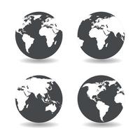 conjunto de ilustração do globo da terra com continentes e sombra vetor