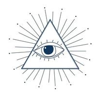 o olho no triângulo. olho que tudo vê dentro da pirâmide, raios de sol ao redor. signo astrológico e oculto, espiritualidade. símbolo sagrado mágico,