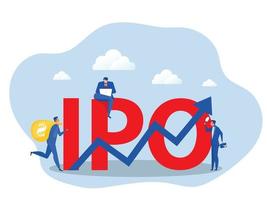 IPO, oferta pública inicial. pessoas investindo conceito de estratégia, ilustração vetorial plana. vetor