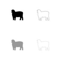 ícone de conjunto preto e cinza de silhueta de ovelhas. vetor
