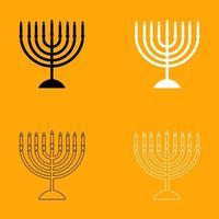 menorá para hanukkah definir ícone preto e branco. vetor