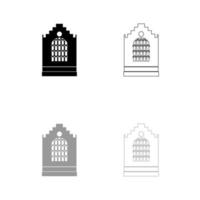ícone de conjunto preto e cinza do edifício da igreja. vetor