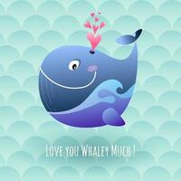 baleia marinha feliz sopra corações de amor