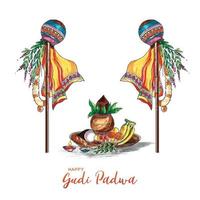 fundo de cartão festival indiano celebração linda gudi padwa vetor