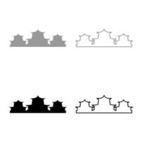 edifícios tradicionais chineses definir ícone cinza cor preta ilustração vetorial imagem preenchimento sólido contorno linha de contorno fina estilo plano vetor