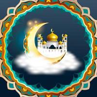 design de ramadan kareem com mesquita árabe dentro da lua crescente vetor