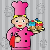 chef segurando um cupcake vetor