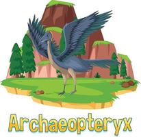 cartão de palavras de dinossauro para archaeopteryx vetor