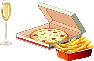 fast food com pizza e batatas fritas vetor