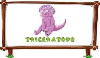 modelo de quadro com dinossauros e design de triceratops de texto dentro vetor