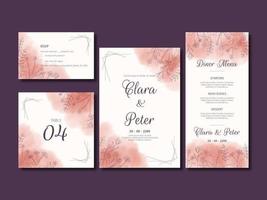 conjunto de cartão de casamento aquarela floral linha arte vetor