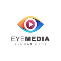 logotipo de mídia visual de olho colorido, tecnologia de mídia visual ou modelo de vetor de design de logotipo multimídia