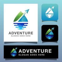 logotipo de viagem de aventura de cor moderna, paisagem natural com conceito de logotipo de avião vetor