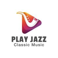 tocar o logotipo da música jazz. design de logotipo clássico de música gradiente, modelo vetorial