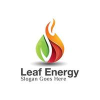 logotipo da natureza da energia da folha, folhas com logotipo do conceito de chama, modelo vetorial vetor