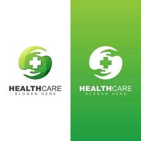 logotipo médico de cuidados de saúde. cuidados com as mãos, modelo de vetor de design de logotipo de farmácia