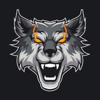 mascote de animal com raiva de lobo de cabeça para ilustração vetorial de logotipo de esportes e esports vetor
