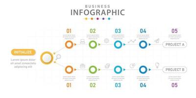 modelo de vetor infográfico para negócios. Diagrama de linha do tempo moderno de 6 etapas com planejador de projetos.