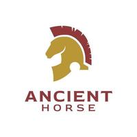 guerreiro de armadura de capacete romano espartano e vetor de design de logotipo de cabeça de cavalo