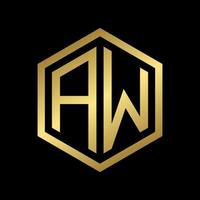 vetor de design de logotipo de hexágono de letra inicial dourada aw