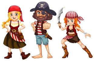 três personagens piratas em fundo branco vetor