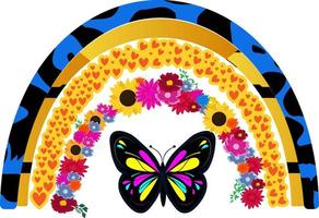 arco-íris colorido de verão com borboleta vetor