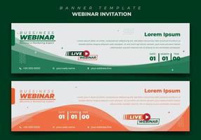design de banner web com fundo verde e laranja para design de anúncio online