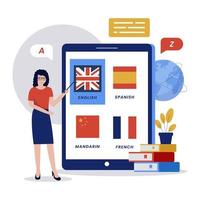 conceito de design de ilustração de curso de idiomas on-line vetor