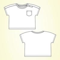 manga curta com t-shirt de bolso modelo plano de moda de desenho técnico para crianças. roupa de ilustração de arte vetorial simulada na frente, vista traseira. vestuário vestuário design de vestido fácil de editar e personalizável. vetor