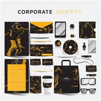identidade corporativa preta com design de mármore laranja vetor