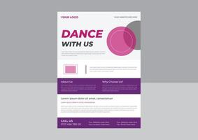 modelo de folheto de estúdio de dança, folheto promocional de cartaz de estúdio de dança, design de folheto de cartaz de aula de dança. modelo a4, design de brochura, capa, panfleto, pôster, pronto para impressão vetor