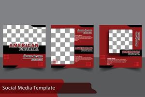 conjunto de postagem de mídia social. cor vermelha. espaço de layout de design de capa para fundo de foto. design simples editável. adequado para postagens de mídia social de futebol americano. vetor de modelo de design