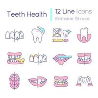 conjunto de ícones de cor rgb de saúde de dentes vetor