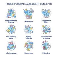 conjunto de ícones de conceito de contrato de compra de energia vetor