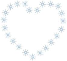 moldura de coração com flocos de neve azuis claros sobre fundo branco. imagem vetorial. vetor