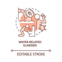 ícone de conceito vermelho de doenças relacionadas à água vetor