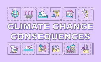 consequências das mudanças climáticas palavra conceitos banner roxo vetor