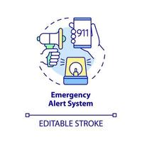 ícone de conceito de sistema de alerta de emergência. ilustração de linha fina de ideia abstrata de notificação de situação urgente. desenho de contorno isolado. traço editável. roboto-medium, inúmeras fontes pró-negrito usadas vetor