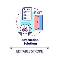 ícone do conceito de soluções de evacuação. situação urgente. saída de emergência maneira idéia abstrata ilustração de linha fina. desenho de contorno isolado. traço editável. roboto-medium, inúmeras fontes pró-negrito usadas vetor