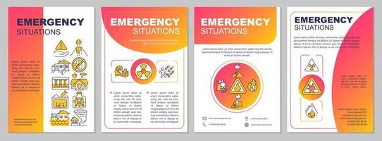 modelo de folheto vermelho de situações de emergência. mitigação de desastres. design de impressão de livreto com ícones lineares. layouts vetoriais para apresentação, relatórios anuais, anúncios. arial, uma miríade de fontes pró-regulares usadas vetor