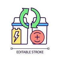 ícone de cor rgb da estação de reciclagem de bateria. ponto de processamento de lixo eletrônico. recuperação de metais pesados. reutilizar recursos de acumuladores antigos. ilustração vetorial isolado. desenho de linha preenchido simples vetor