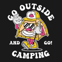 design de camiseta legal de desenho animado de acampamento vetor