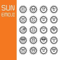 conjunto de emoticons de sorriso e sol mudo vetor