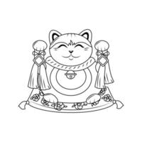 contorno de gato japonês gordo maneki neko. um símbolo de boa sorte e riqueza. ilustração vetorial. vetor