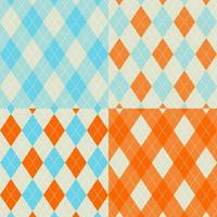 conjunto de padrão de argyle sem costura laranja e azul vetor