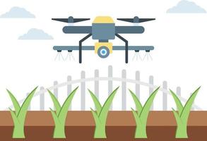 o drone está molhando as plantas vetor