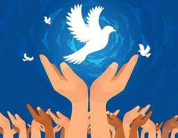 conceito de dia internacional da paz. ilustração conceito presente mundo de paz. ilustração vetorial. vetor